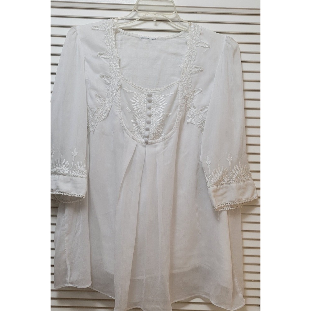 Boho Peasant Fairy Embroidered Lace Trim Tunic Blouse